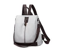 PORRASSO Mochila para mujer antirrobo Bolsas de hombro con agujero para auriculares niña bolsa de escuela PU cuero Daypack trabajo viaje mochila, gris claro, large