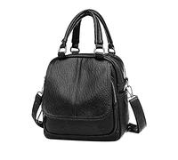 PORRASSO Mochila para Mujer Bolso Bandolera Pequeña Daypack PU Impermeable Bolsa de Hombro Bolsos Daypack para Viajes Compras Citas Negro