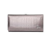 PORRASSO Moda Cartera para Mujer de Gran Monedero Largo de Piel Auténtica Billetero Elegante Wallet Tarjetero Monederos Gris Plata
