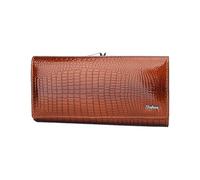 PORRASSO Moda Cartera para Mujer de Gran Monedero Largo de Piel Auténtica Billetero Elegante Wallet Tarjetero Monederos Marrón