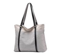 PORRASSO Mujer Bolsa de Hombro Grande Bolso Tote Casual Bolsos de Mano de Lona Señora Bolso Shopper para Escuela Trabajo Viaje Compras Gris Claro