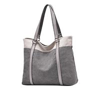PORRASSO Mujer Bolsa de Hombro Grande Bolso Tote Casual Bolsos de Mano de Lona Señora Bolso Shopper para Escuela Trabajo Viaje Compras Gris