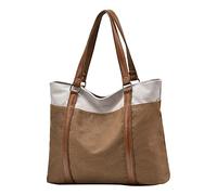 PORRASSO Mujer Bolsa de Hombro Grande Bolso Tote Casual Bolsos de Mano de Lona Señora Bolso Shopper para Escuela Trabajo Viaje Compras Caqui