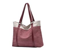 PORRASSO Mujer Bolsa de Hombro Grande Bolso Tote Casual Bolsos de Mano de Lona Señora Bolso Shopper para Escuela Trabajo Viaje Compras Rojo
