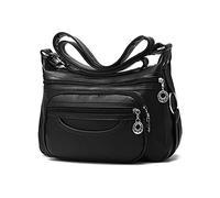 PORRASSO Mujer Bolso Bandolera Multibolsillos Impermeable Bolso de Hombro Bolso Cruzados PU Bolsa de Mano para Trabaja Viaje Compras Uso Diario Negro