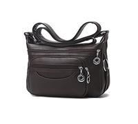 PORRASSO Mujer Bolso Bandolera Multibolsillos Impermeable Bolso de Hombro Bolso Cruzados PU Bolsa de Mano para Trabaja Viaje Compras Uso Diario Marrón