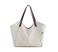 PORRASSO Mujer Bolsos de Mano Lona Bolso de Hombro Grande Bolsa Tote Señoras Bolso Shopper para Viajes Trabajo Uso Diario Blanquecino