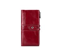 PORRASSO Mujer Cartera RFID Bloqueo Monederos Piel Auténtica Billetero Larga Bolsillo Señora Billetero con 13 Ranuras para Tarjetas Rojo