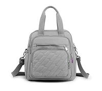 PORRASSO Mujer Mochila Moda Bolsa de Hombro con Puerto de Carga USB Bolso Bandolera Nylon Bolso Escolar Señoras Daypack para Trabajo Viajes Colegio Uso Diario Gris