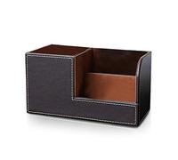 PORRASSO Organizador de Escritorio Cuero Portalápices Portalápices de Maquillaje Titular de la Pluma Mandos a DistanciaTarjetas de Negocios Color Café