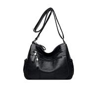 PORRASSO Retro Bolso Bandolera Mujer Bolso de Hombro Multibolsillos Bolsa de Mensajero Bolso Cruzados de Piel Sintética Suave para Trabaja Viaje Uso Diario Negro