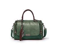PORRASSO Retro Bolso de Hombro para Mujer Bolso de Hombro Impermeable Bolso de Mensajero de Cuero PU Trabajo Viaje Fechado Boston, verde, large, Retro