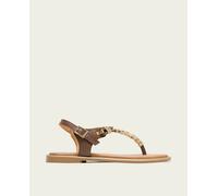 Porronet Porronet - Sandalia de mujer tipo esclava con tiras de piel y abalorios metálicos. Marrón chocolate Talla 37