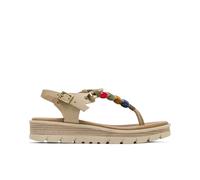 Porronet Sandalia Cuña De Serraje Arena Abalorios Telma