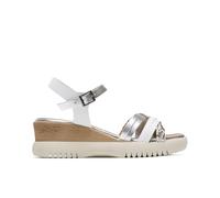 Porronet Sandalia De Cuña De Piel De Tiras Blanco Plata Berta