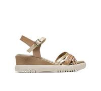 Porronet Sandalia De Cuña De Piel De Tiras Taupe Oro Berta