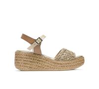 Porronet Sandalia De Cuña De Piel Taupe Oro Dalia