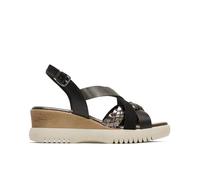 Porronet Sandalia De Cuña De Piel Trenza Negro Plomo Bárbara