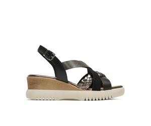 Porronet Sandalia De Cuña De Piel Trenza Negro Plomo Bárbara