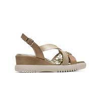 Porronet Sandalia De Cuña De Piel Trenza Taupe Oro Bárbara