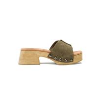 PORRONET - Sandalia de serraje con tacón bajo en color kaki Rosie talla 38
