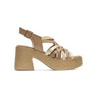 Porronet Sandalia De Tacón De Piel Tiras Taupe Oro Jazmín