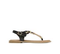 Porronet Sandalia Esclava Plana Piel Con Abalorios Negro Estela