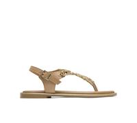 Porronet Sandalia Esclava Plana Piel con Abalorios Taupe Estela