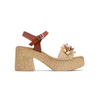 Porronet Sandalia Tacon Piel Y Textil Cuero Jillian