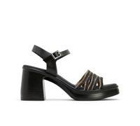 Porronet Sandalia Tacon Piel Y Textil Negro Ilka