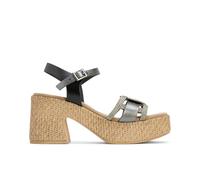 Porronet Sandalia Tacon Piel Y Textil Negro Plomo Jana