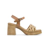 Porronet Sandalia Tacon Piel Y Textil Taupe Natural Ilka