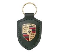 Porsche Llavero con escudo de cuero en color verde roble metálico