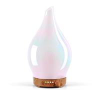 Porseme Aroma Diffuser 100ml, Handgeblasen Glas Diffuser für Ätherische Öle,Luftbefeuchter mit Timer Ultraschall Cool Mist Leise,7 Arten LED Lichtfarben,Auto Power-Off BPA Frei für Wohnung(White Jade)