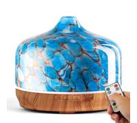 Porseme Diffusore di aromi, in vetro soffiato a Mano, 500 ml, con telecomando, per fuochi d'artificio, umidificatore a ultrasuoni, silenzioso, 7 Colori, Luce LED, automatico, Timer per la casa (Azul)