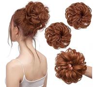PORSMEER 2 piezas Moños Postizos de Pelo Natural, Coletero Postizo Sintético Postizos de Pelo Rizado Ondulado Extensiones de Cabello Moño de Pelo Desordenado Postizos para Mujer,rojo cobre