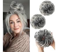 PORSMEER 2 piezas Moños Postizos de Pelo Natural, Coletero Postizo Sintético Postizos de Pelo Rizado Ondulado Extensiones de Cabello Moño de Pelo Desordenado Postizos para Mujer,