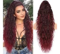 PORSMEER Coleta de caballo para mujer con pinza, larga ondulada, rizado, extensión de pelo trenzado, clip en pieza de pelo ponytail para mujeres, 75 cm (burdeos)