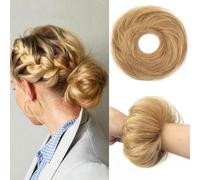 PORSMEER Coletero rubio ceniza 30 g, 100% pelo humano con banda elástica, extensiones de pelo natural desordenado para mujeres y niñas 27#