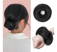 PORSMEER Extensiones de cabello humano para moños altos, moño elástico, banda de goma, moño de pelo real, diseño antideslizante, moño mesurado, pieza doble, moño de estilo esencial (1#)
