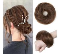 PORSMEER Extensiones de cabello humano para moños altos, moño elástico, banda de goma, moño de pelo real, diseño antideslizante, moño mesurado, pieza doble, moño de cola de caballo (2#)