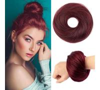 PORSMEER Extensiones de cabello humano para moños altos, moño elástico, banda elástica, moño de pelo real, diseño antideslizante, moño mesurado, doble cola de caballo, moño de estilo esencial (99J#)