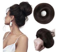 PORSMEER Extensiones de cabello humano para moños altos, moño elástico, banda elástica, moño de pelo real, diseño antideslizante, moño mesurado, doble cola de caballo, moño de estilo esencial (1B#)