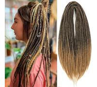 PORSMEER Extensiones de rastas de 24 pulgadas, 10 hebras hechas a mano, trenzas de pelo de crochet, sintéticas, 0,6 cm, hippie, rectas, de doble extremo, trenzas de Goddess Locs Crochet Hair for Women