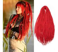 PORSMEER Extensiones de rastas de 24 pulgadas, hechas a mano, trenzas sintéticas, 0,6 cm, hippie recta, rastas de Diosa, Locs de crochet para mujer (Rojo, de doble extremo)