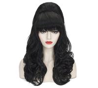 PORSMEER Peluca larga ondulada negra para mujer, estilo colmena, peluca colmena, estilo barroco, gran bouffant, para disfraz de los años 50 y 80, peluca Priscilla Presley