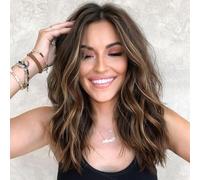 PORSMEER peluca medianas ondulada rubia y marron de pelo natural cabello sinteticas para mujer