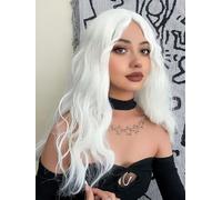 PORSMEER Peluca para mujer, peluca blanca larga con rizos ondulados para mujeres, disfraz de Halloween de elfo o bruja, cabello sintético de aspecto natural para cosplay de anime