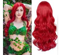 PORSMEER Pelucas de sirena roja con pinzas de pelo de estrella de mar, pelo largo y rizado rojo, peluca diaria, resistente al calor, fibra sintética para Halloween, cosplay para Navidad