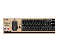 Port Connect - Pack de Teclado con ratón USB con Cable 1000 dpi Ambidextro USB-A, Color Negro